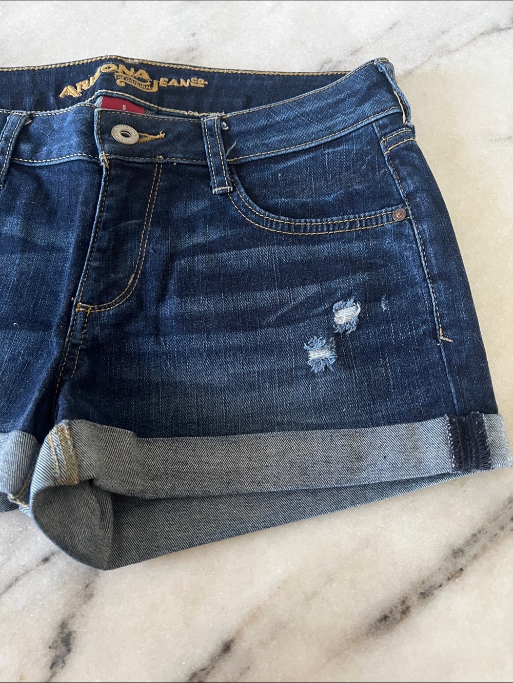 Dark Blue Denim Cuffed Women's Shorts - Picture 2 of 5